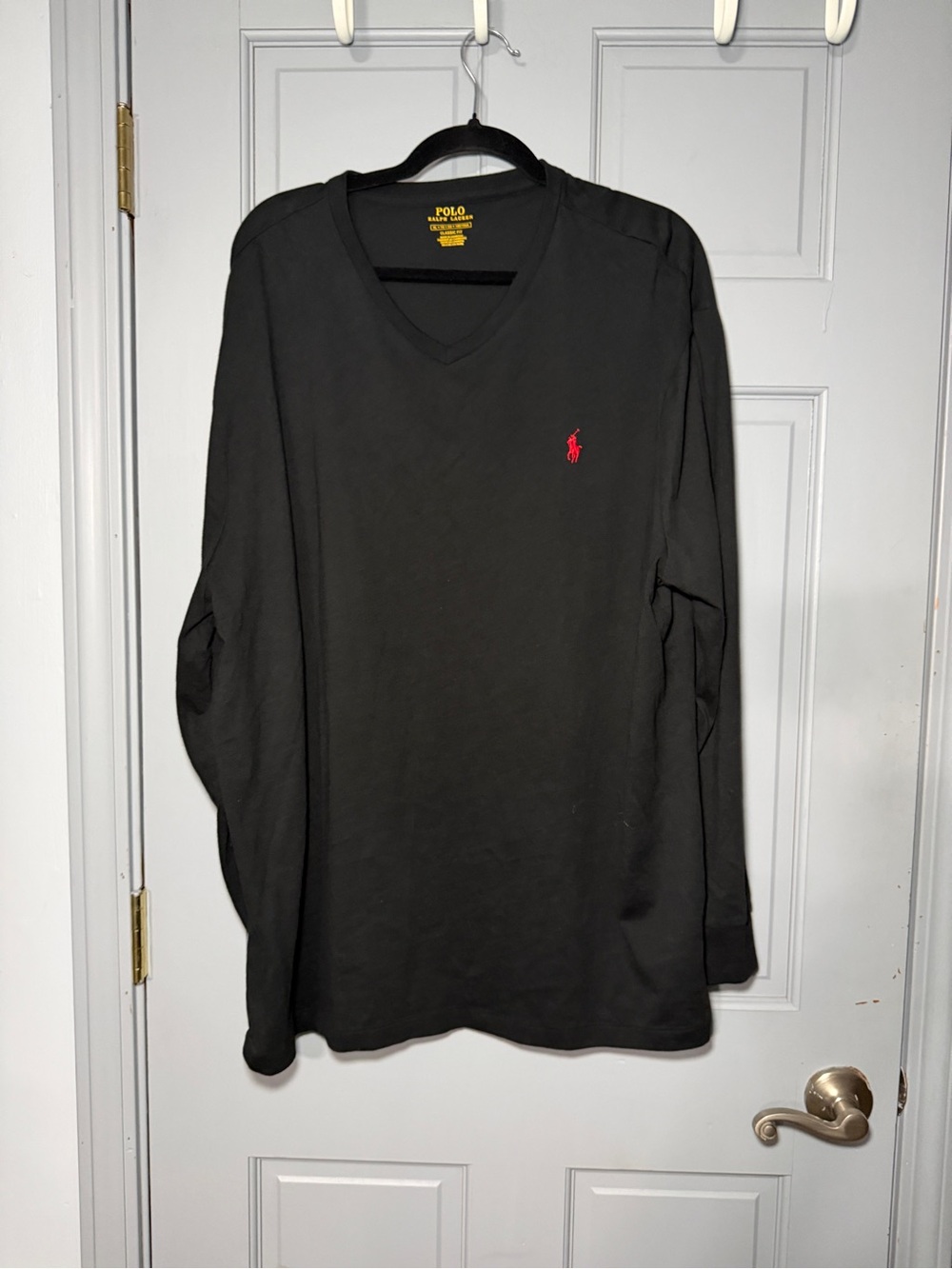 Polo Ralph Lauren Black V Neck Long Sleeve Tee Shirt XL Classic Fit patched repr